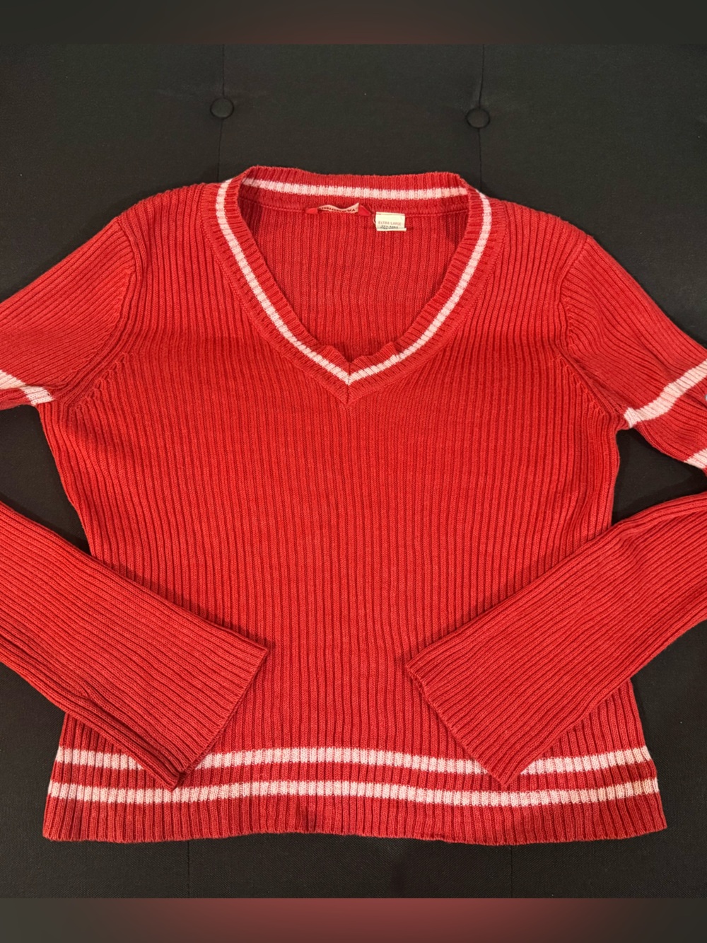 Vintage UNIONBAY Red Ribbed V-Neck Varsity style Sweater